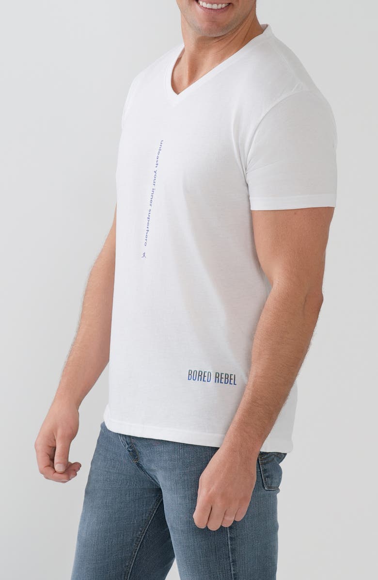BORED REBEL Unleash Your Inner Superhero V-Neck Graphic Undershirt, Alternate, color, White