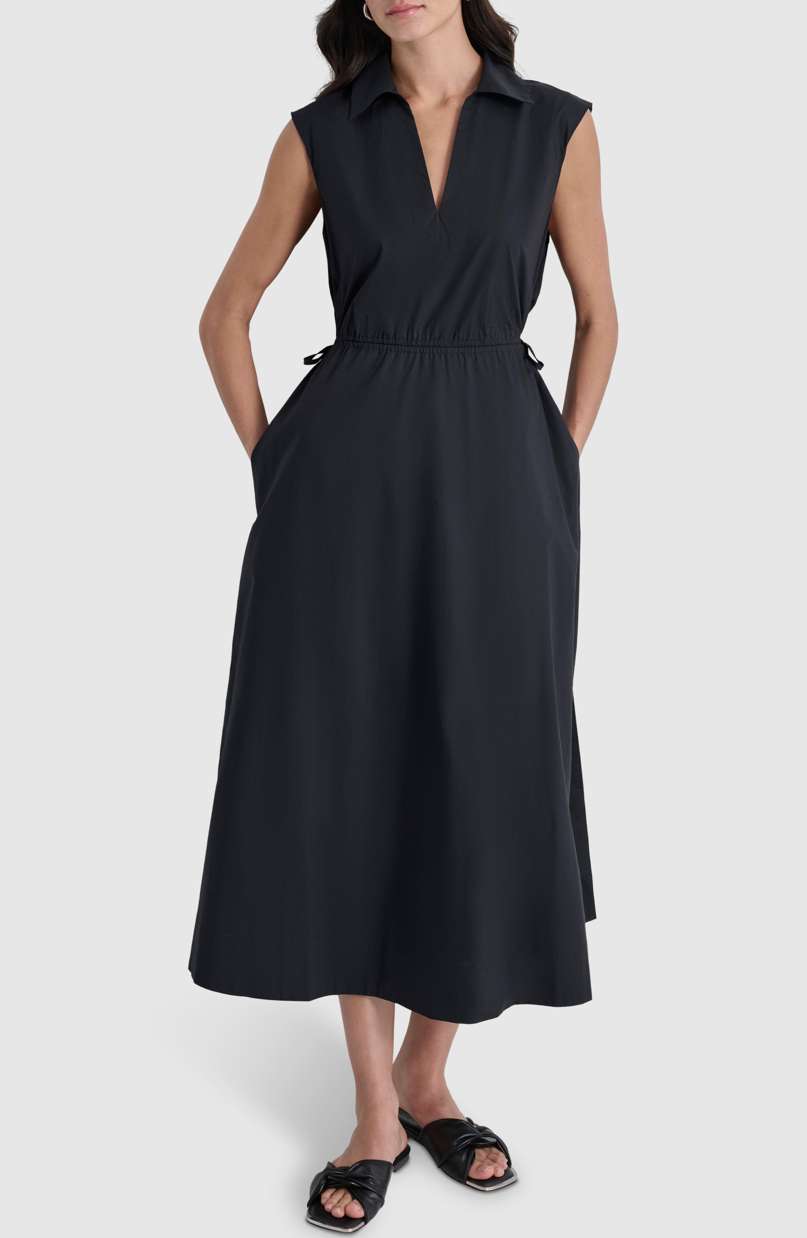 DKNY Jeans Cutout Back Cotton Poplin Maxi Dress