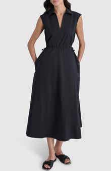 DKNY Jeans Cutout Back Cotton Poplin Maxi Dress