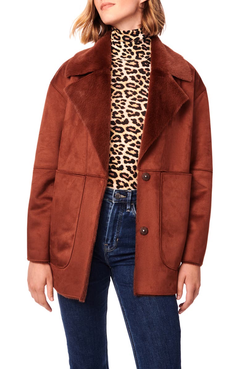 Bernardo Faux Shearling Coat, Alternate, color, Ginger