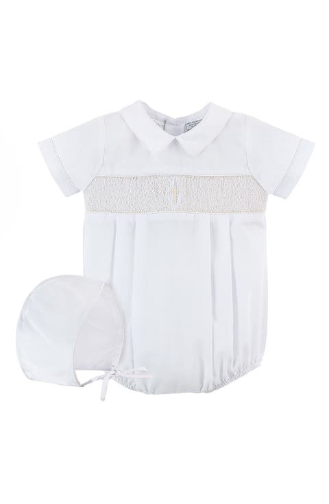 Smocked Christening Bodysuit & Bonnet Set (Baby)