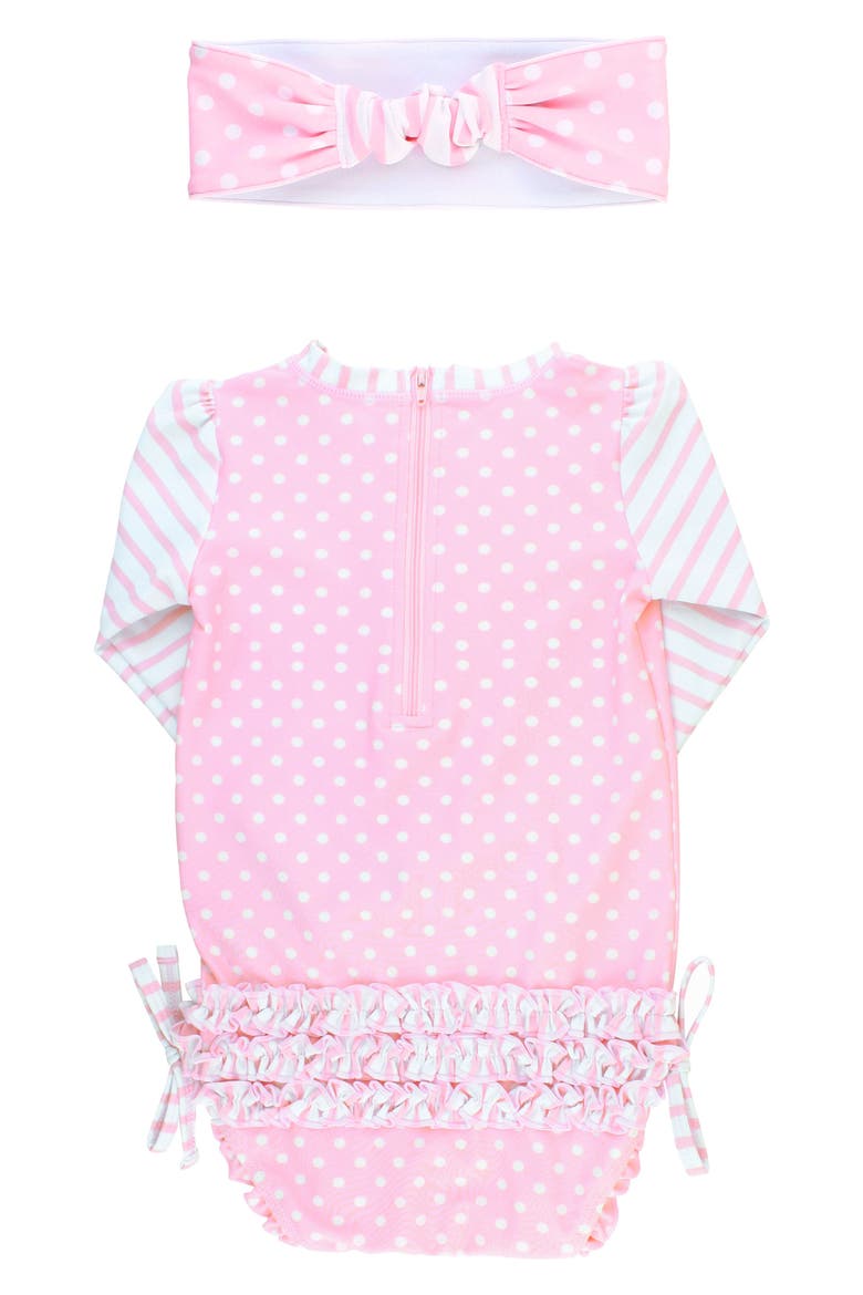 One-Piece Rashguard Swimsuit & Headband Set, Alternate, color, PINK