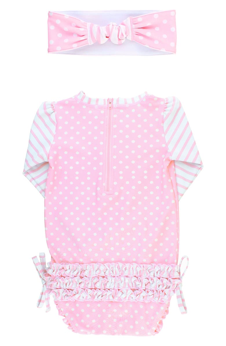 RuffleButts One-Piece Rashguard Swimsuit & Headband Set, Alternate, color, 