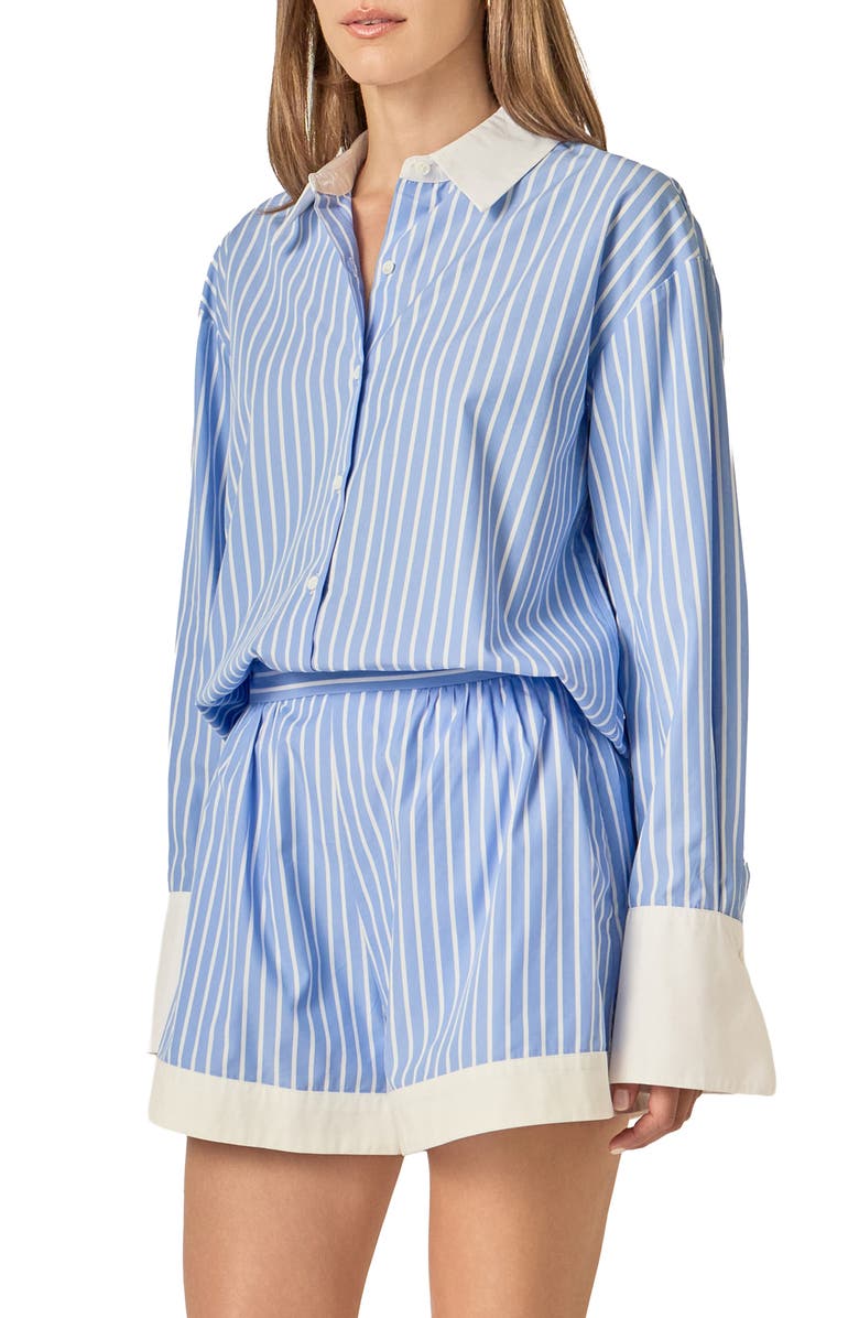 English Factory Stripe Oversize Poplin Shirt, Alternate, color, Blue/ White Stripe