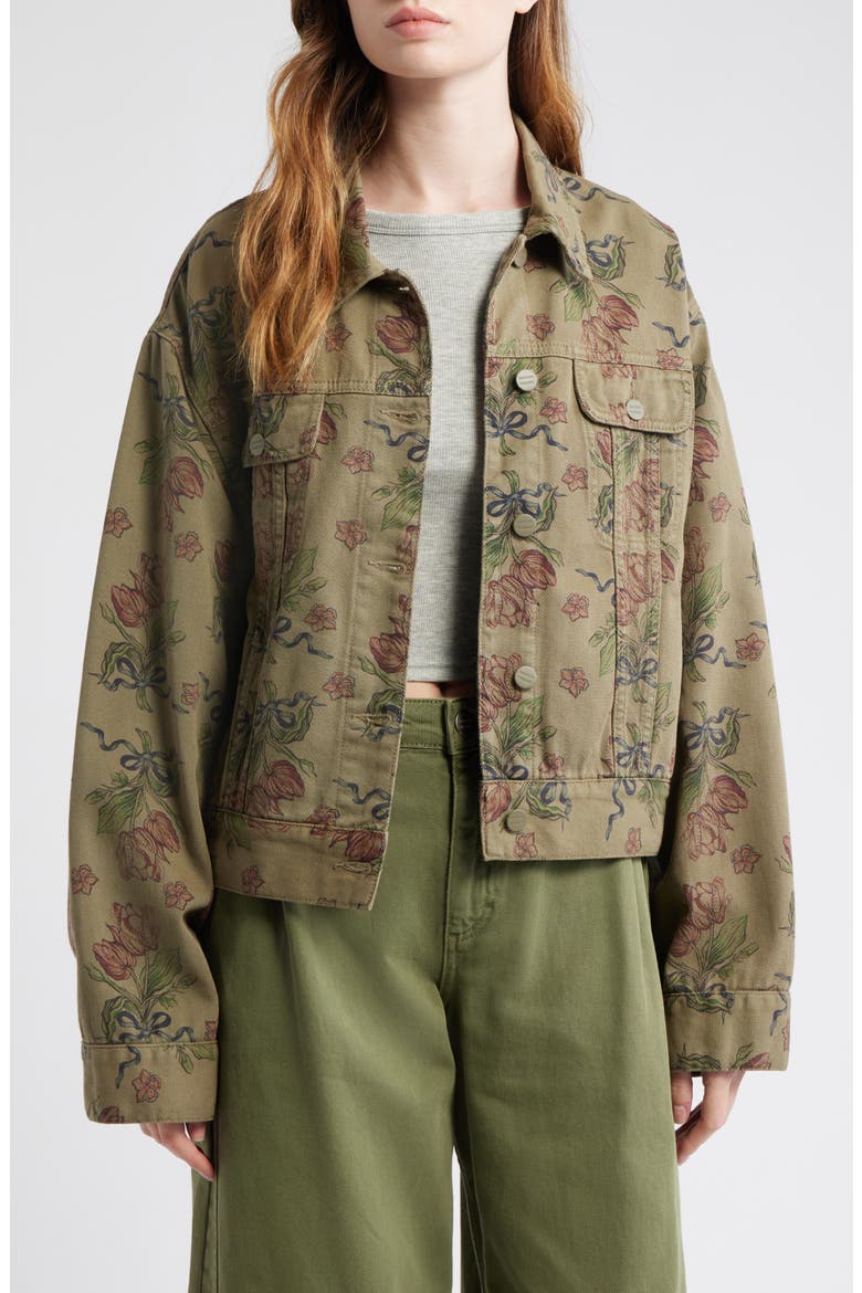 Stacia Overdye Tulip Organic Cotton Denim Jacket, Main, color, KHAKI