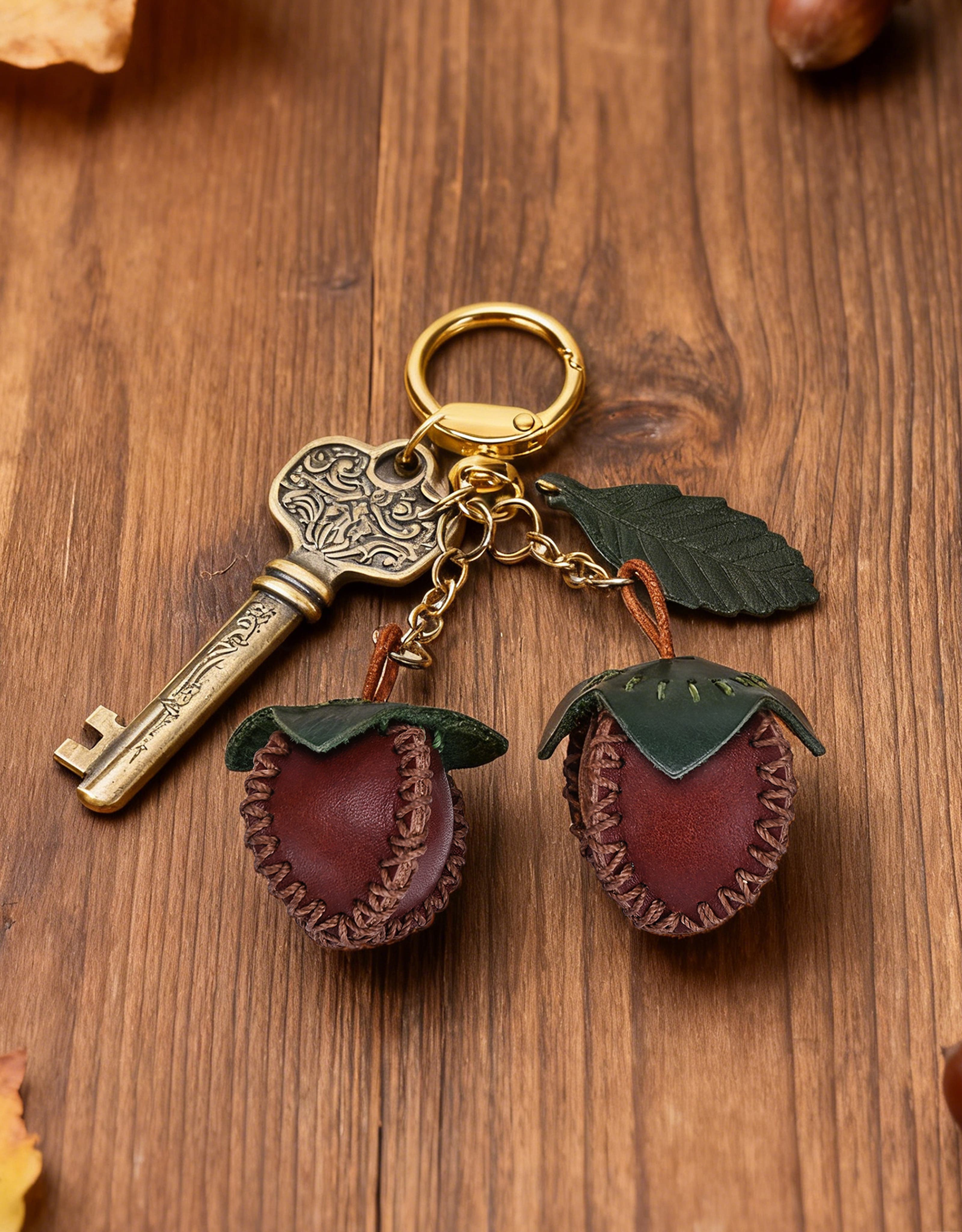 OLD TREND Simi Genuine Leather Mini Fruit Key Charm, Alternate, color, Wine