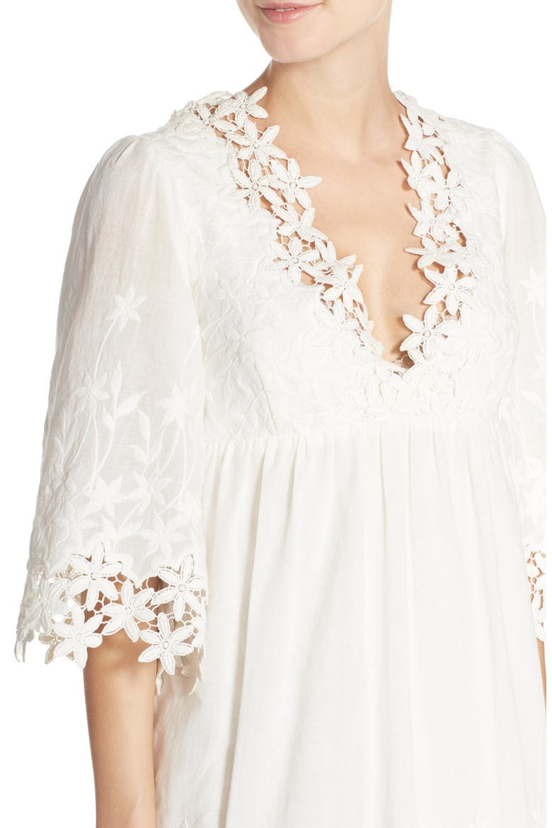 Lace Trim Cotton Tunic Dress, Alternate, color, IVORY