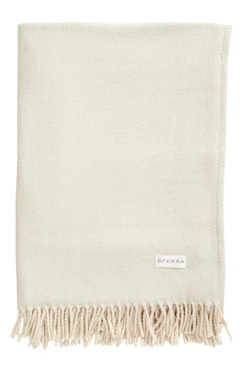 Celine Fringed Herringbone Cotton Throw