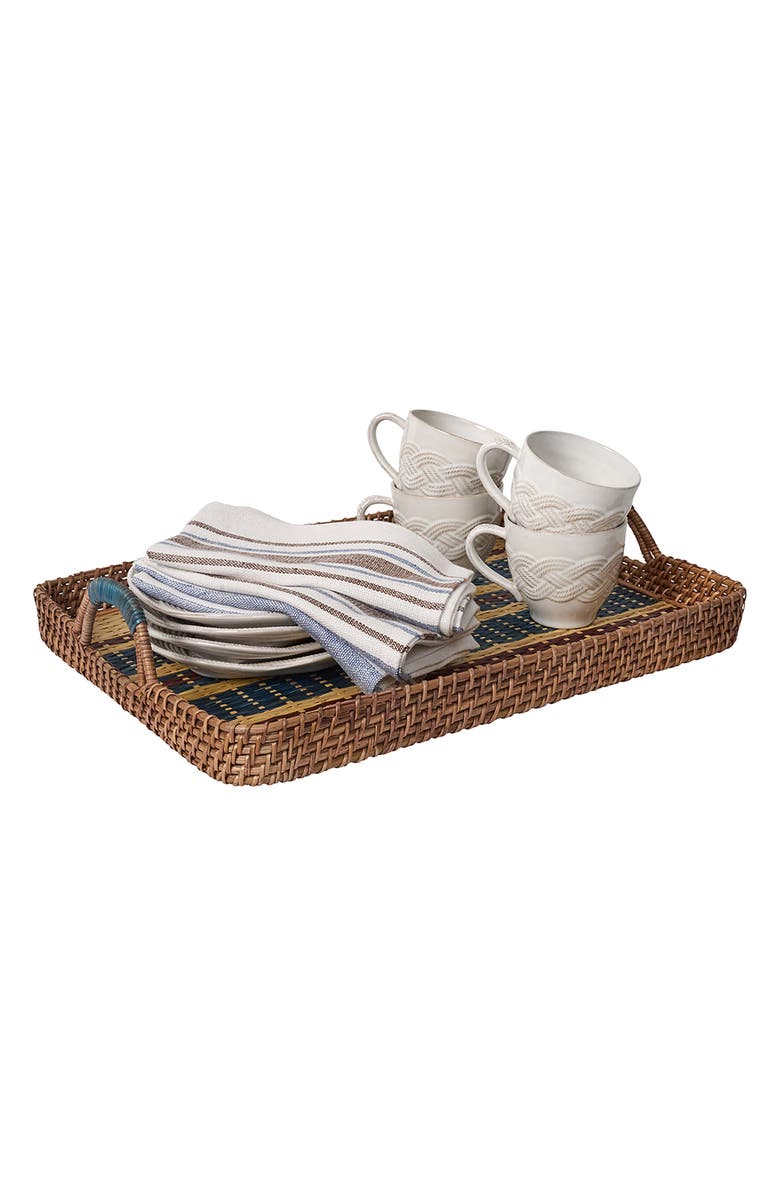 Juliska Danish Stripe Wicker Tray, Alternate, color, Navy