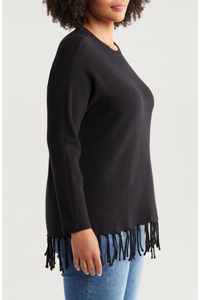 Fringe Hem Sweater, Alternate, color, BLACK