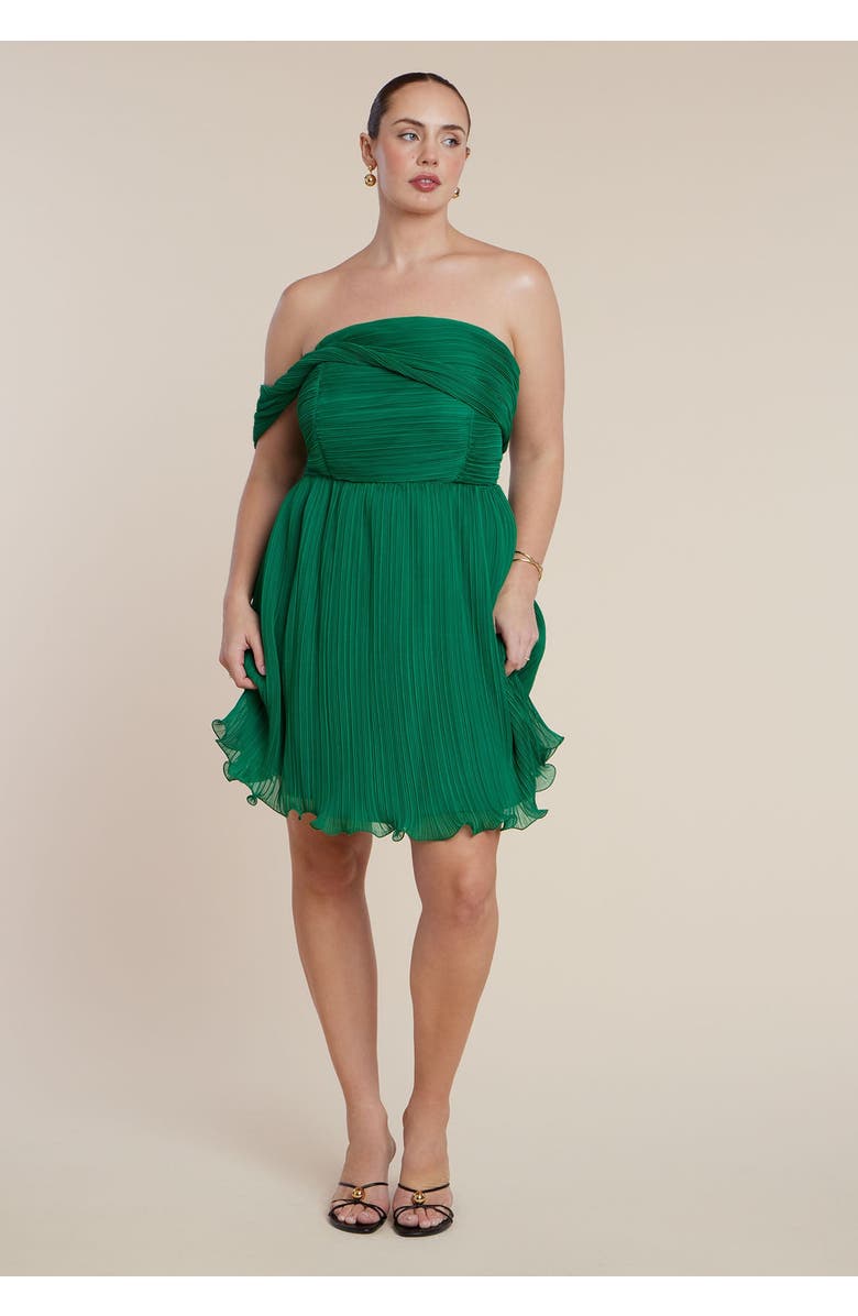 ELOQUII Strapless Mini Dress With Overlay, Main, color, Green Tambourine