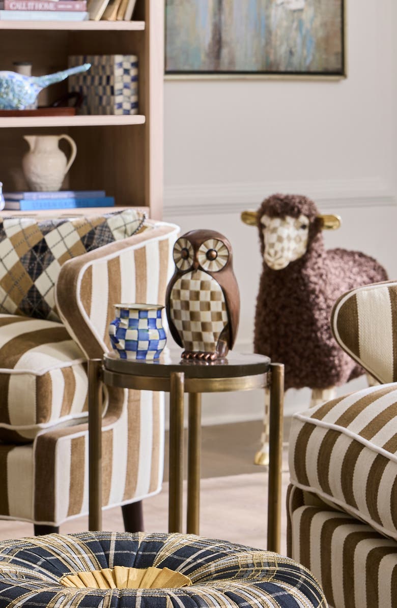 MACKENZIE CHILDS Mocha Check Owl Figurine, Alternate, color, Mocha