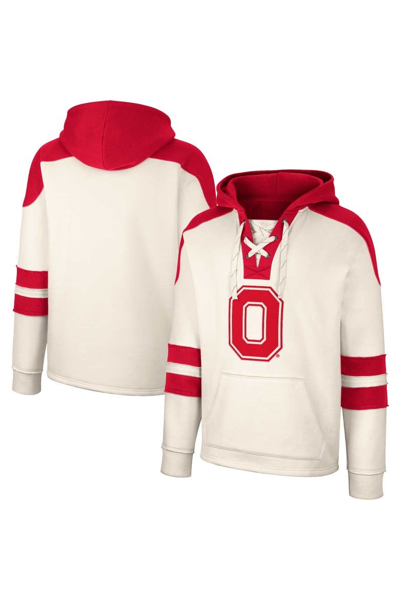 Men's Colosseum Cream Ohio State Buckeyes Lace-Up 4.0 Vintage Pullover Hoodie, Main, color, Cream
