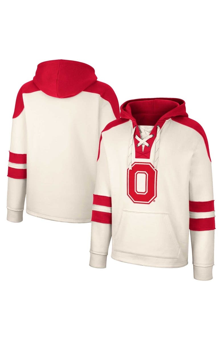 COLOSSEUM Men's Colosseum Cream Ohio State Buckeyes Lace-Up 4.0 Vintage Pullover Hoodie, Main, color,
