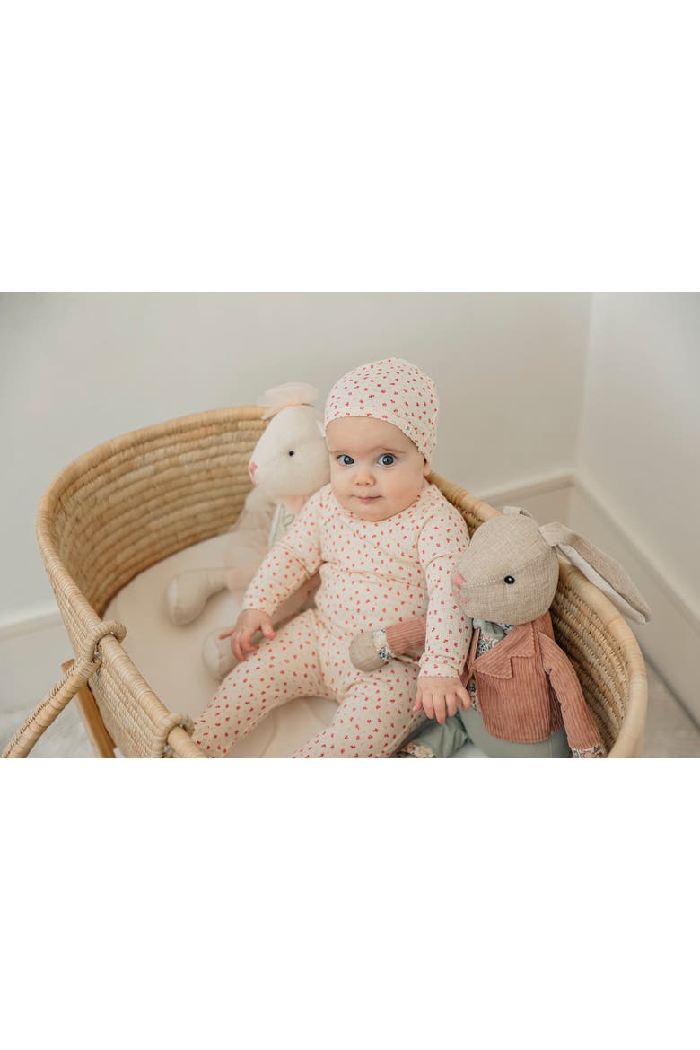 Crinkle Flower Print Romper with Hat Set, Alternate, color, White/Black
