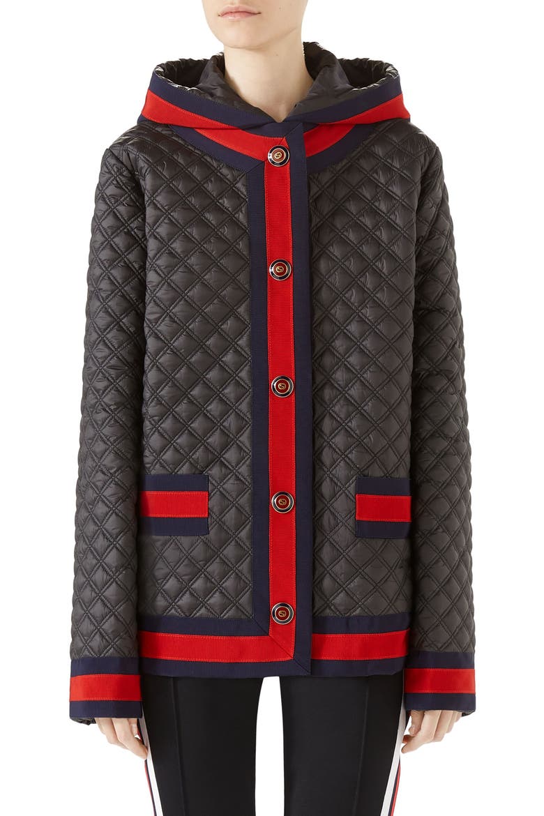 Quilted Caban with Removable Hood, Main, color, BLACK