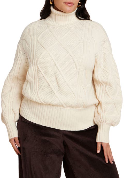 Cableknit Slouchy Sweater (Plus)