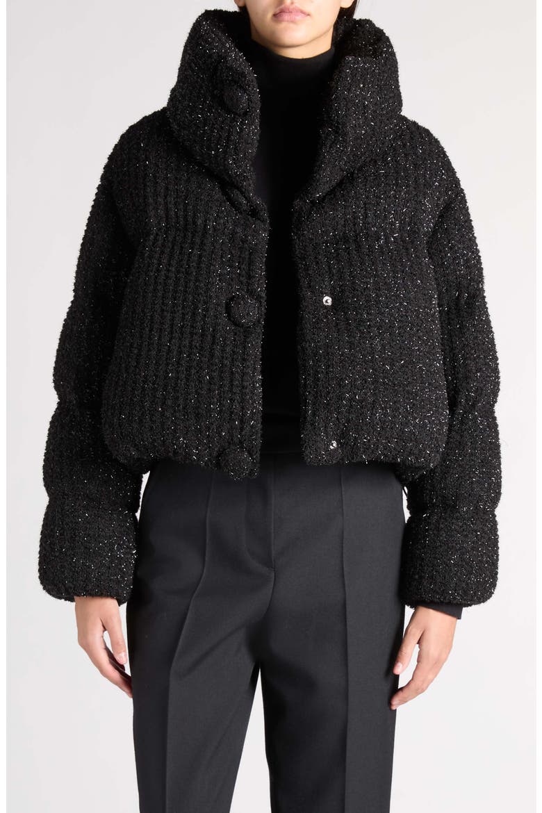 Almee Metallic Tweed Puffer Jacket, Main, color, BLACK