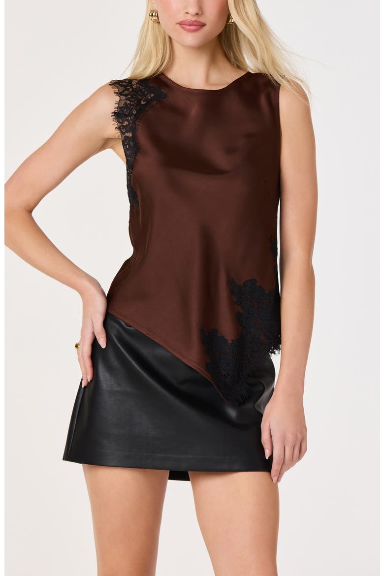 Beth Lace Detailed Asymmetric Top, Alternate, color, BROWN