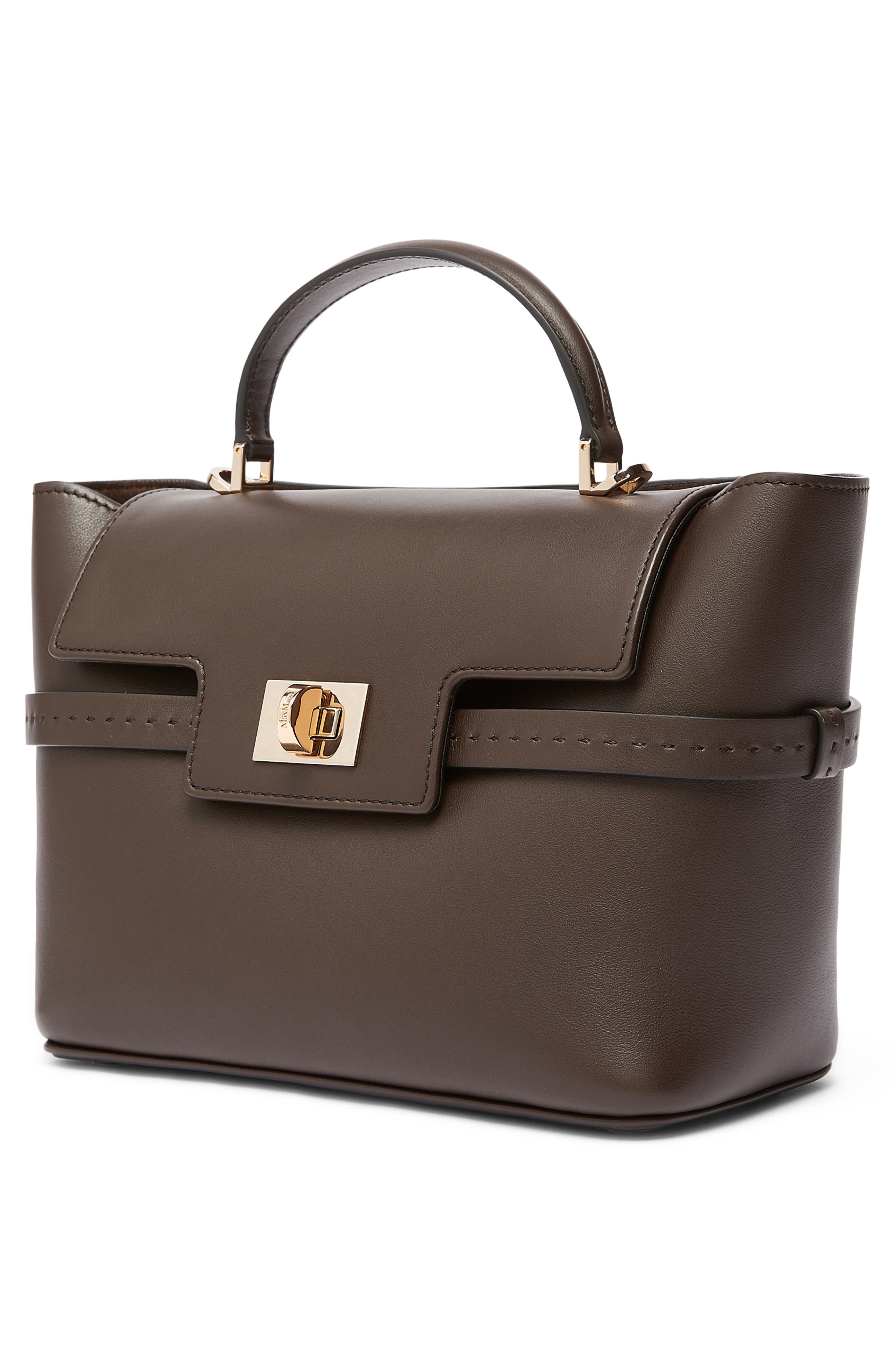 Margy Leather Top Handle Bag, Alternate, color, DARK BROWN