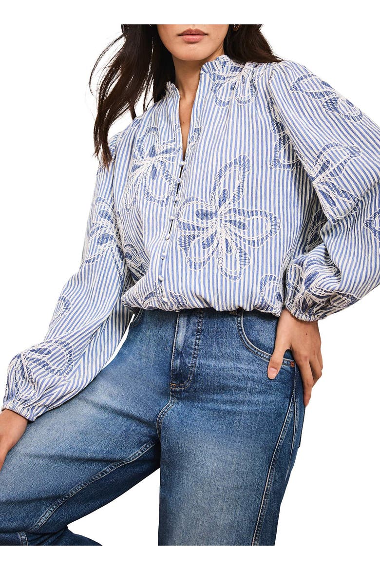 Striped Embroidered Floral Blouse, Alternate, color, Blue