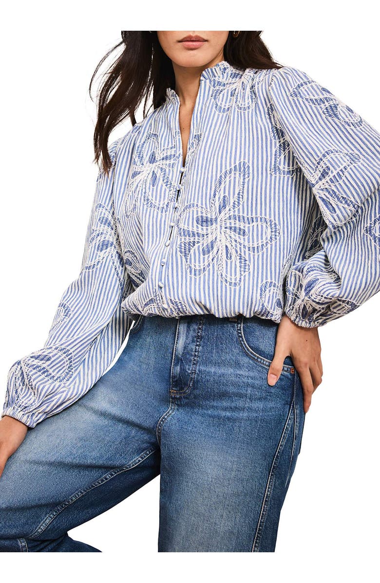 MINT VELVET Striped Embroidered Floral Blouse, Alternate, color, Blue