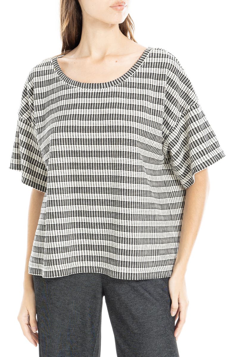 MAX STUDIO Flek Textured Stripe Boxy T-Shirt, Main, color, Black/ Cream