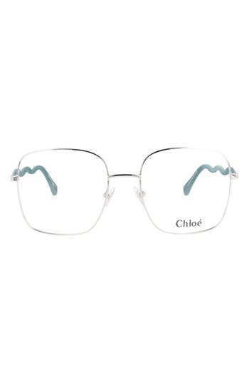 Chloé Core 55mm Square Optical Glasses In Silver Green Transparent