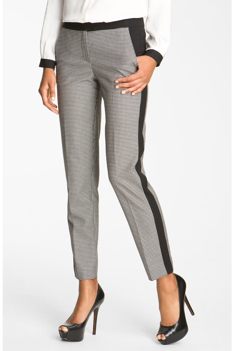 Colorblock Houndstooth Ankle Pants, Main, color, RICH BLACK