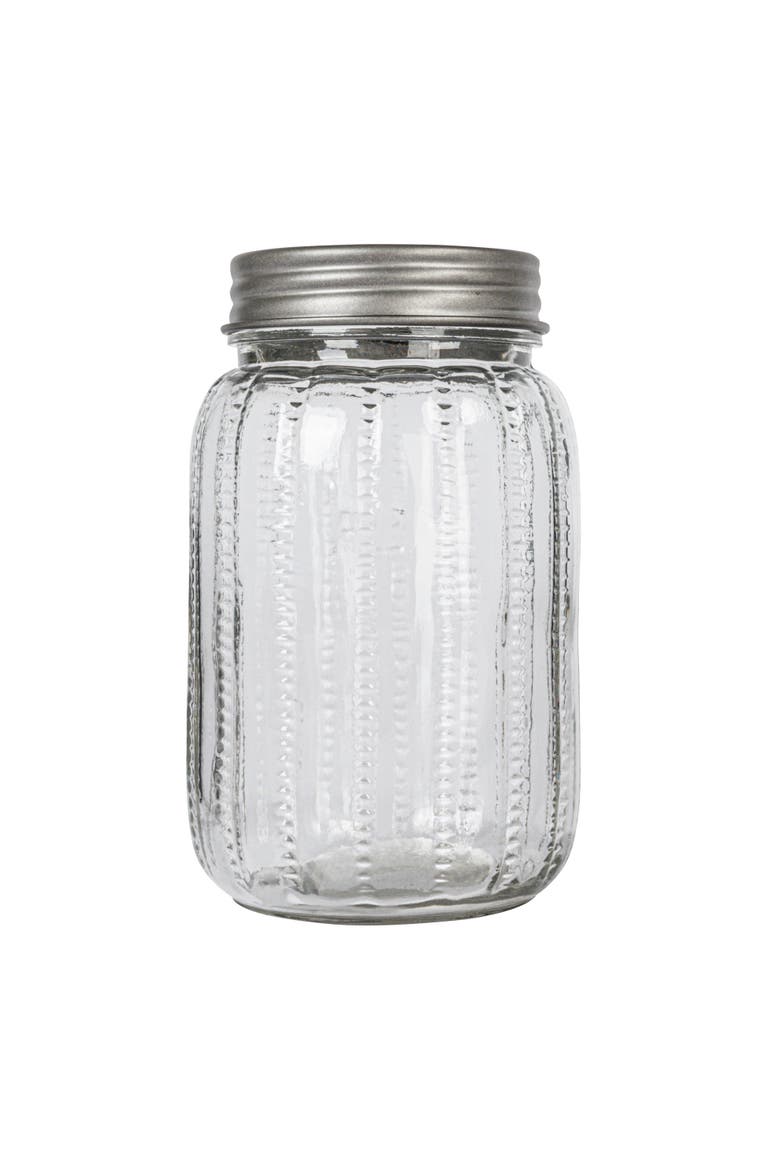 Embossed Glass Jar with Metal Lid "Tea", Clear, Alternate, color, Clear