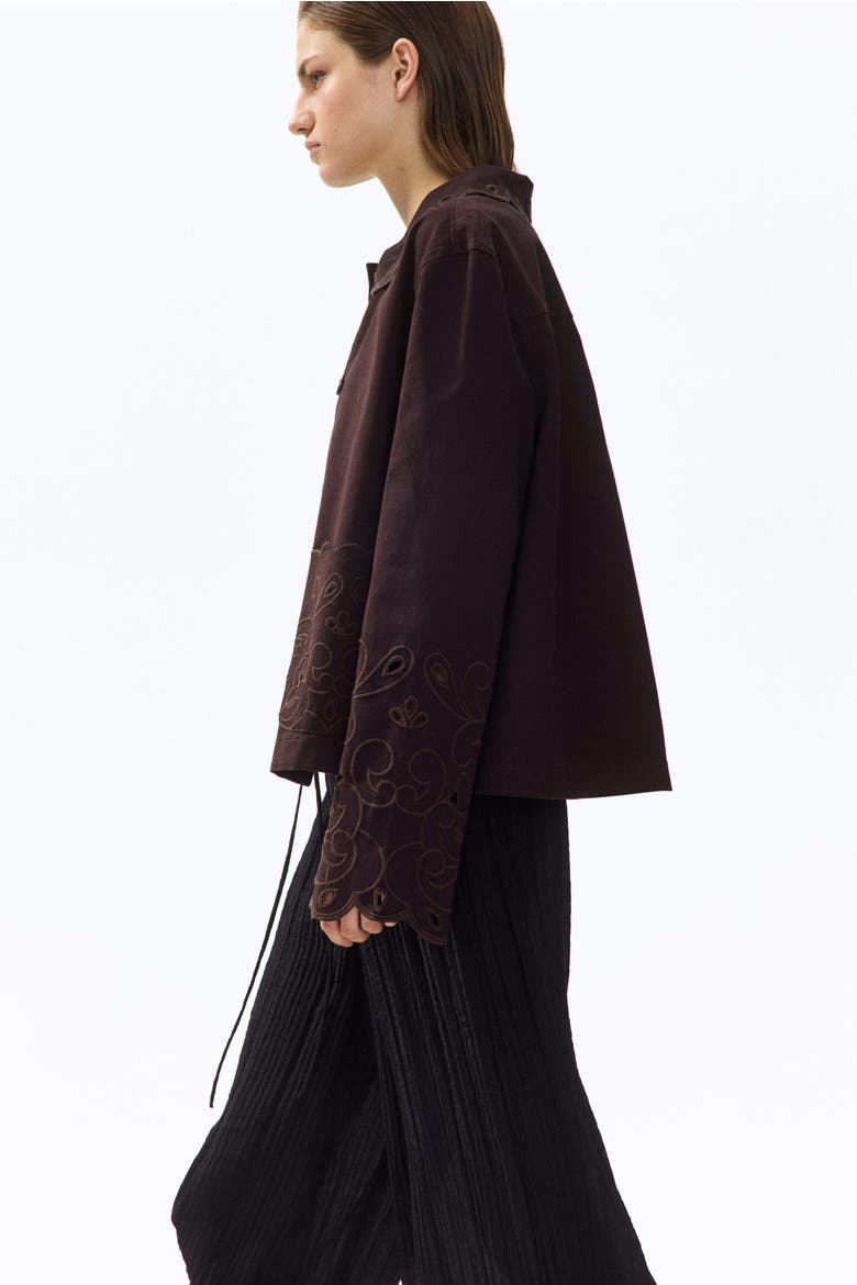 Twill Jacket With Eyelet Embroidery, Main, color, Dark brown