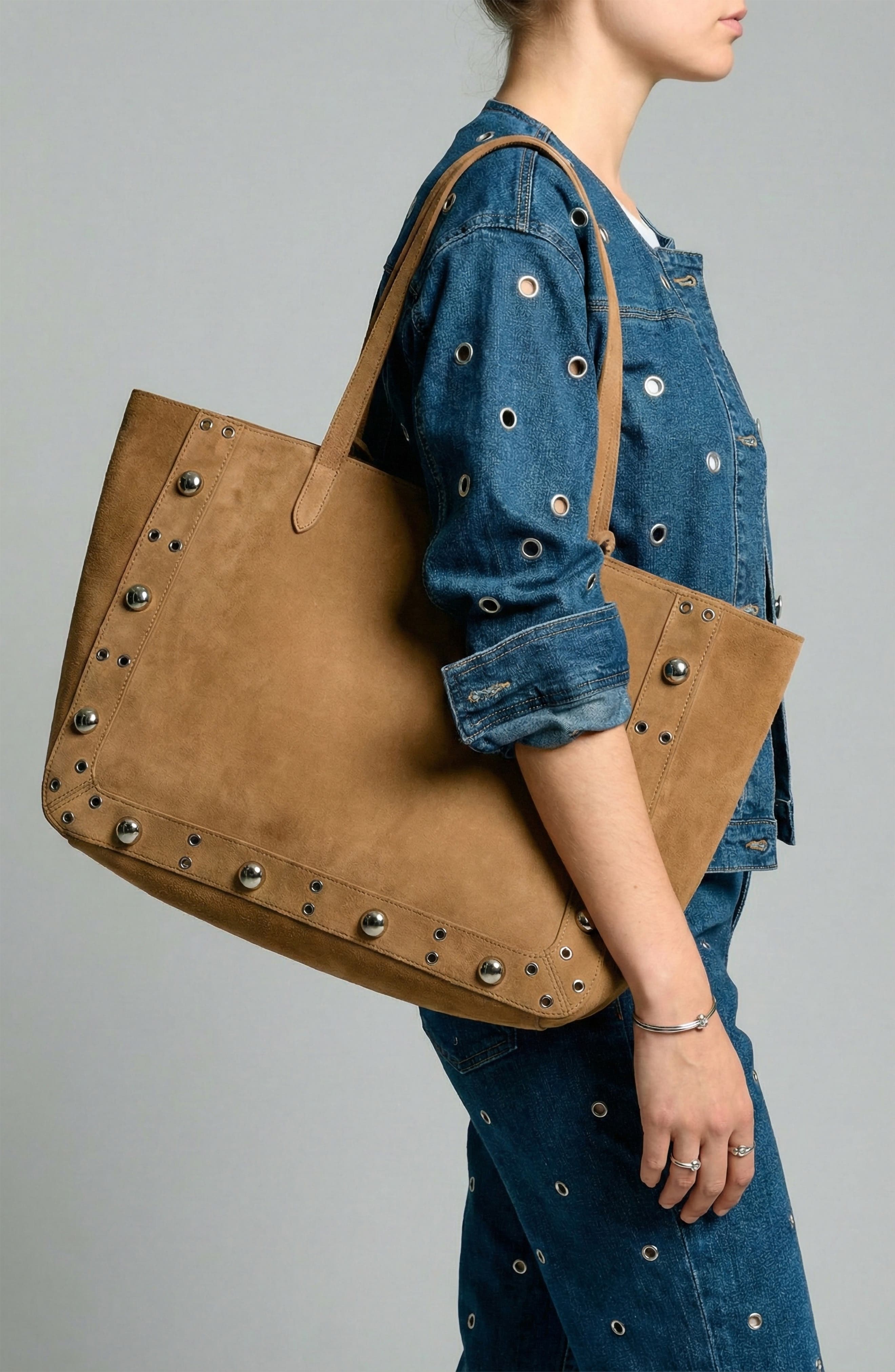 ELLE Collection Suede Grommet Tote, Alternate, color, Camel