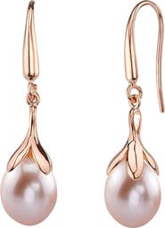 The Pearl Source 10-11mm Pink Freshwater Pearl Olive Drop Earrings