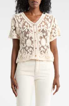Forgotten Grace Open Stitch Short Sleeve Button-Up Shirt