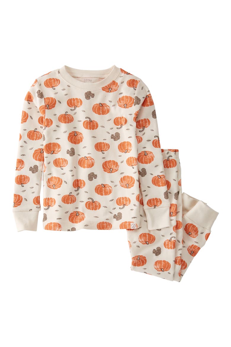 Kids' Print Fitted Organic Cotton Two-Piece Pajamas, Main, color, LP PUMPKIN