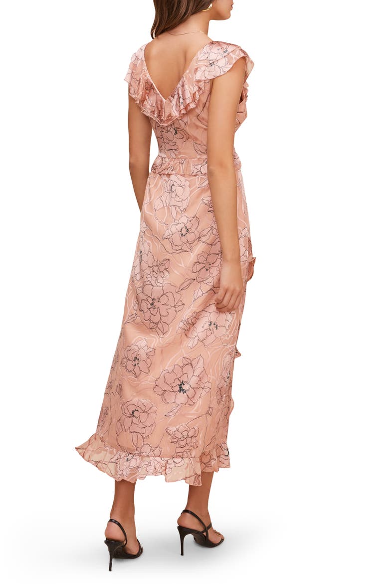 Tempest Floral Midi Dress, Alternate, color, PEACH SKETCH FLORAL