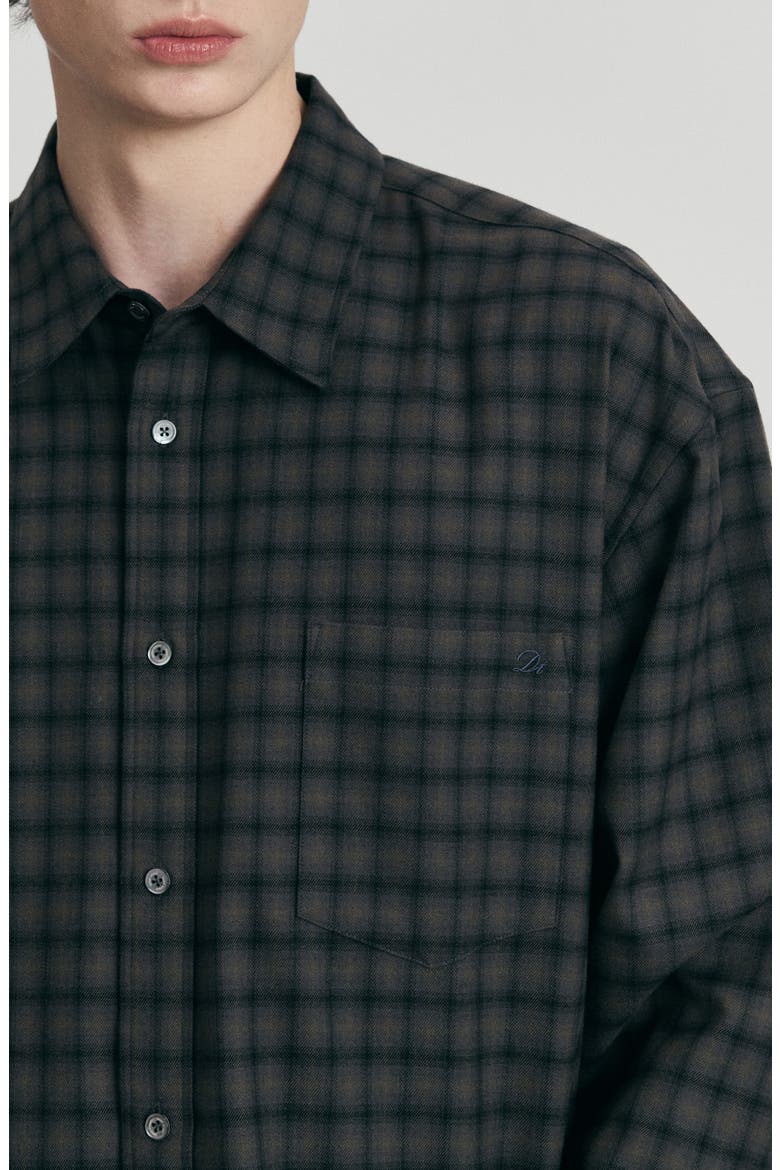 Oversize Check Flannel Button-Up Shirt, Alternate, color, KHAKI