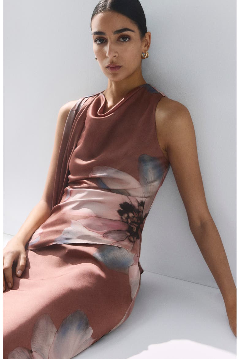 Floral Print Drape Sleeveless Top, Alternate, color, PASTEL PINK