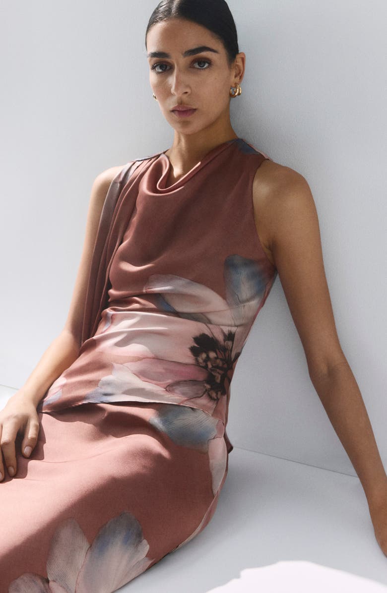 MANGO Floral Print Drape Sleeveless Top, Alternate, color, Pastel Pink