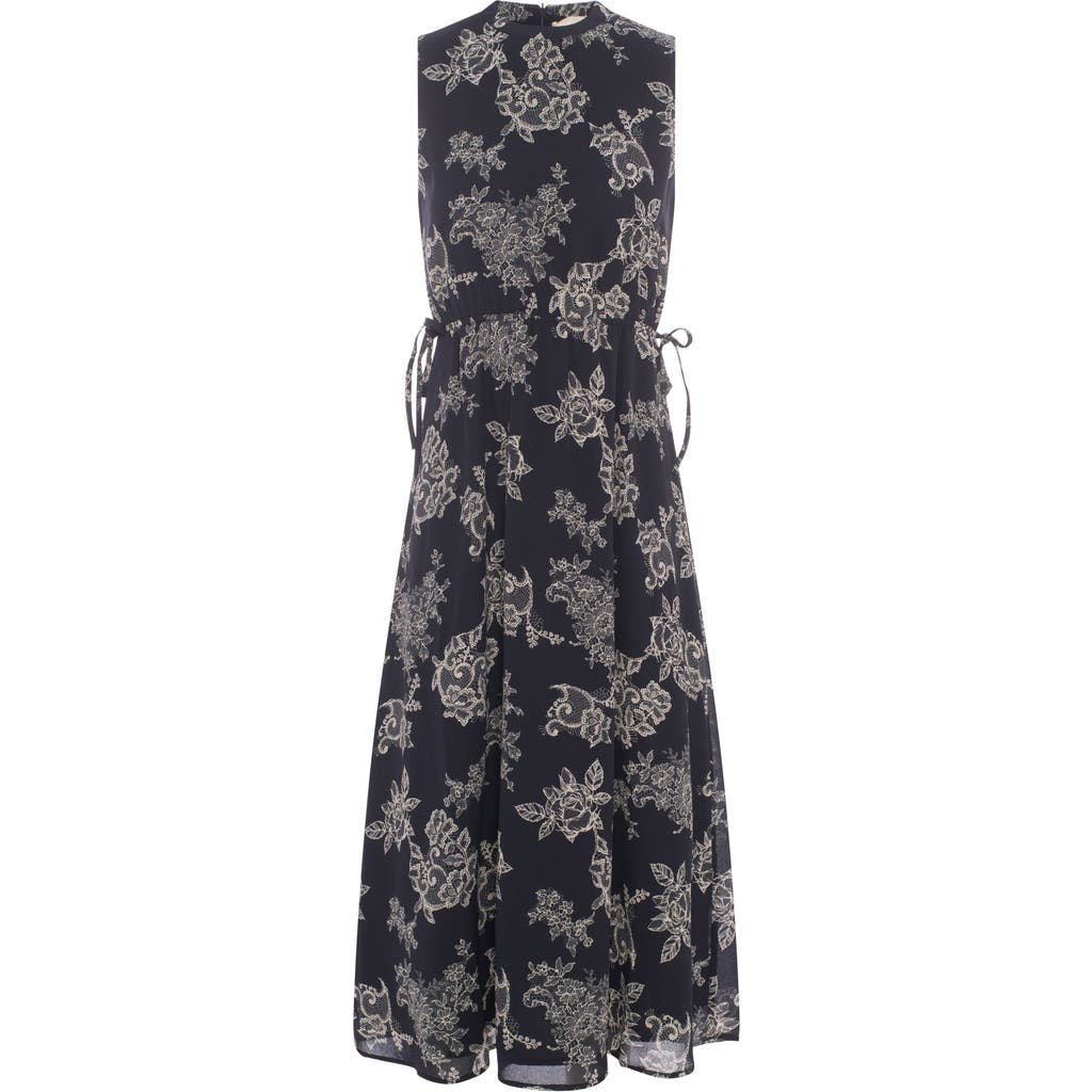 Coco de la Mour Floral Chiffon Elastic Waist Bungee Jumper in Navy Print at Nordstrom, Size Large