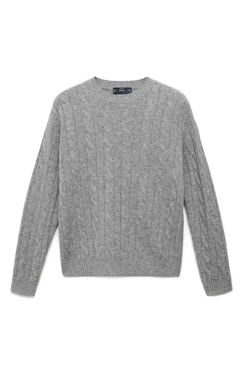 MANGO Braided Cable Knit Wool Sweater, Alternate, color, Medium Heather Grey