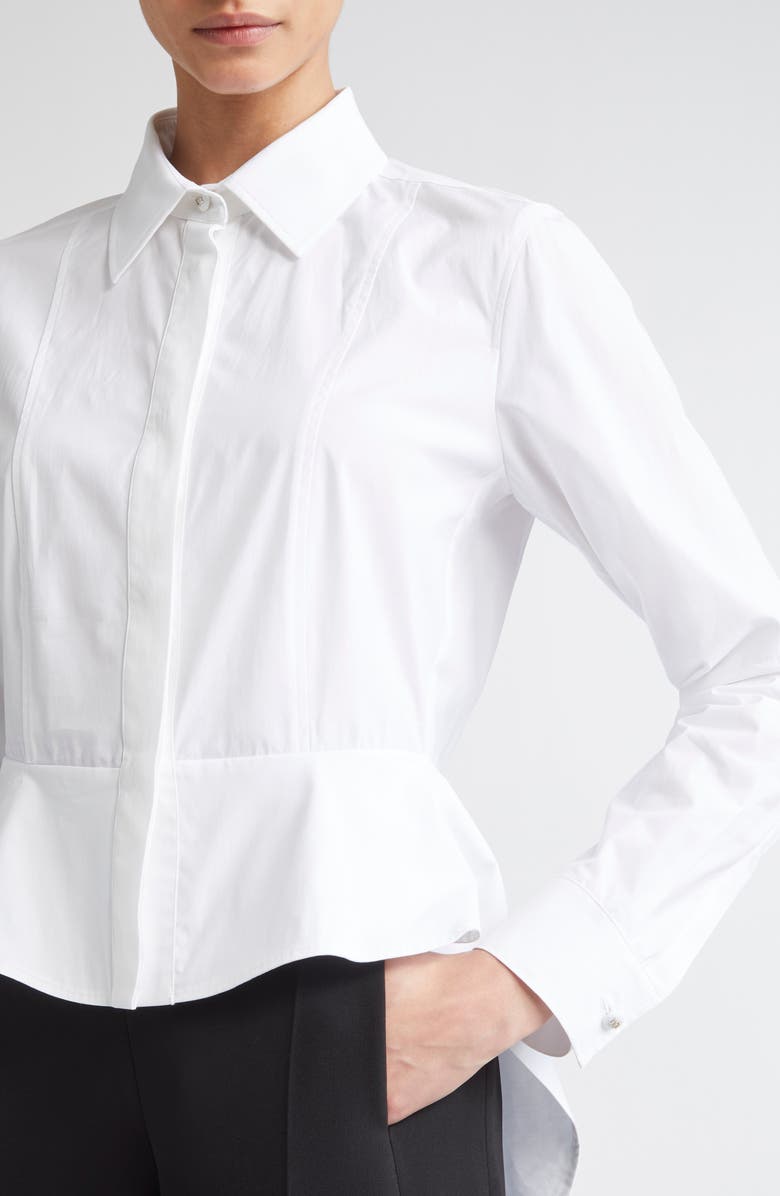 Max Mara Gamma Stretch Cotton Peplum Shirt, Alternate, color, Optical White