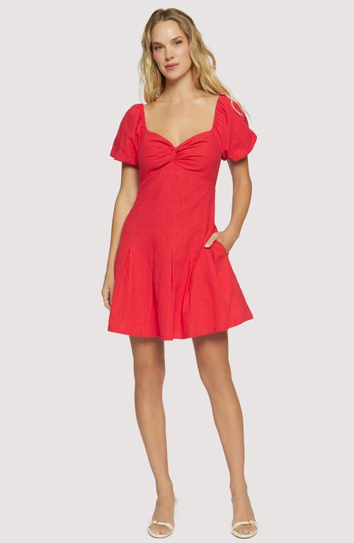 Lost + Wander Catania Puff Sleeve Linen & Cotton Mini Sundress In Red