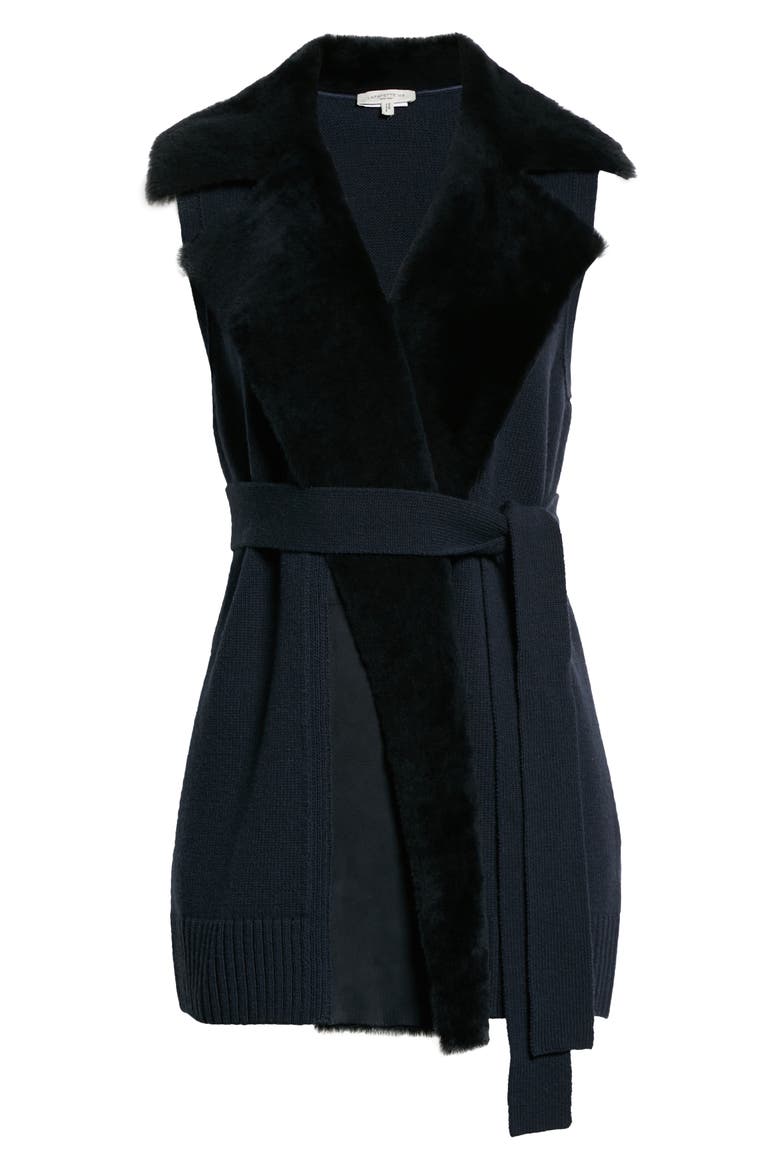 Genuine Shearling Trim Belted Vest, Alternate, color, INK