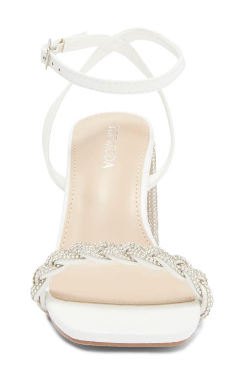 Top Guy Shoes Rhinestone Ankle Strap Sandal In White