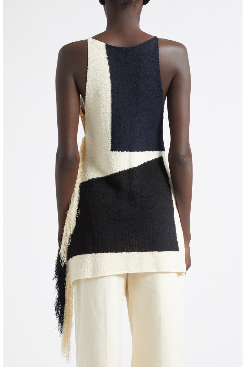 Saskia Colorblock Intarsia Textured Fringe Midi Sweater, Alternate, color, SAND MULTI