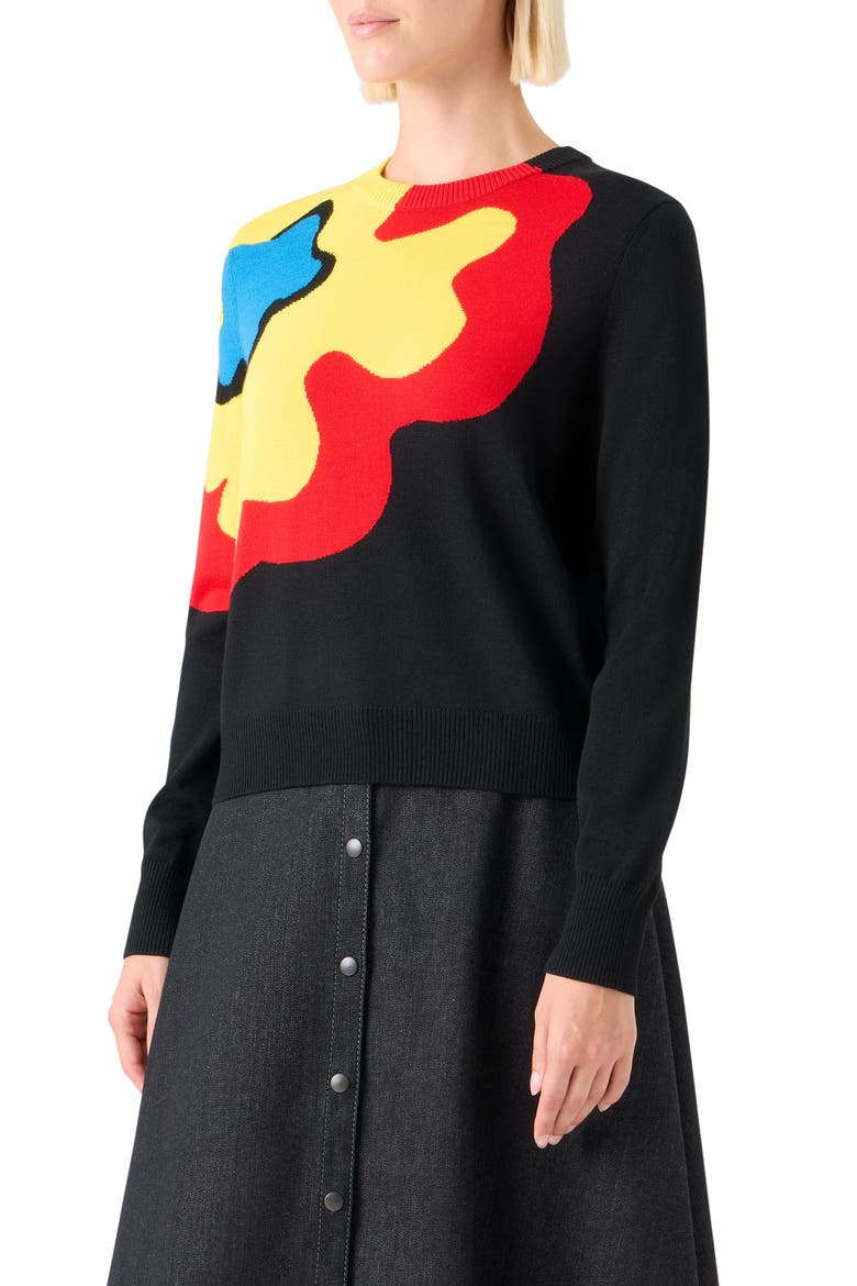 Abstract Floral Intarsia Virgin Wool Sweater, Alternate, color, BLACK-MULTICOLOR