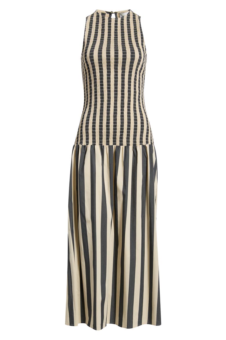 Arlin Smocked Midi Dress, Alternate, color, NOIR KHAKI