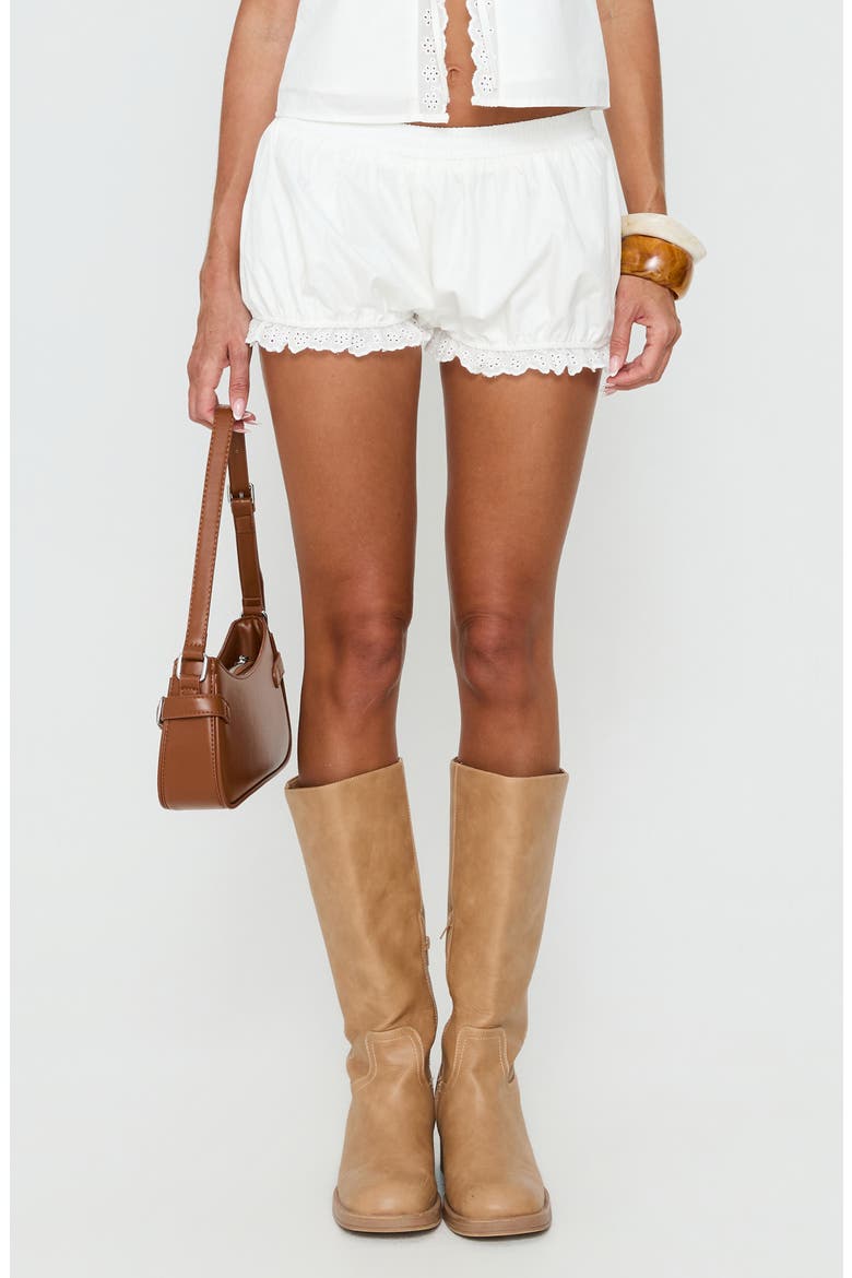 Better Days Broderie Trim Bloomer Shorts, Main, color, WHITE
