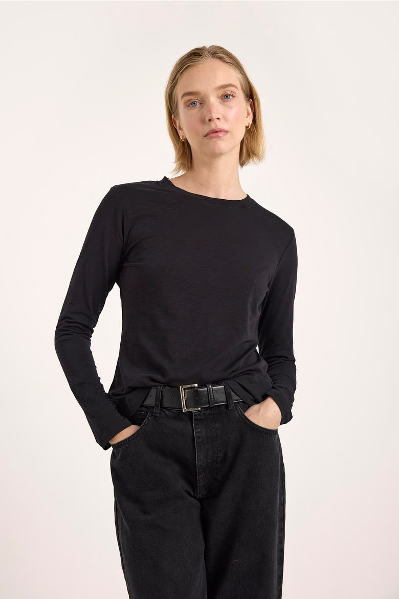 Long Sleeve Cotton Crew Neck T-shirt, Alternate, color, Black